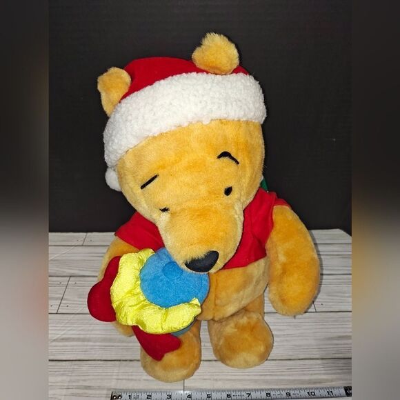 Walt Disney Vintage Christmas Winnie The Pooh Bear Plush 15" Holding Hunny Jar - Picture 9 of 9